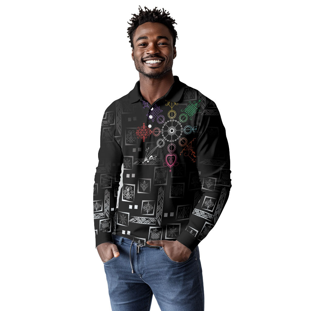 Afro Haiti Vodou Milokan Long Sleeve Polo Shirt