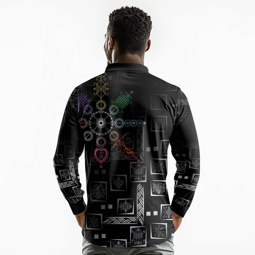 Afro Haiti Vodou Milokan Long Sleeve Polo Shirt
