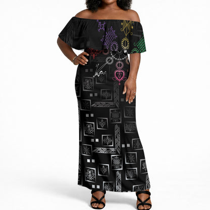 Afro Haiti Vodou Milokan Off Shoulder Maxi Dress