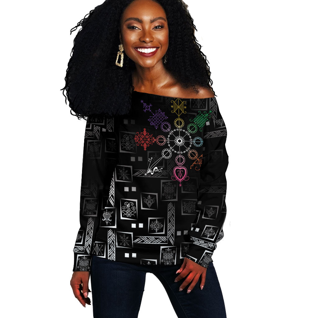 Afro Haiti Vodou Milokan Off Shoulder Sweater