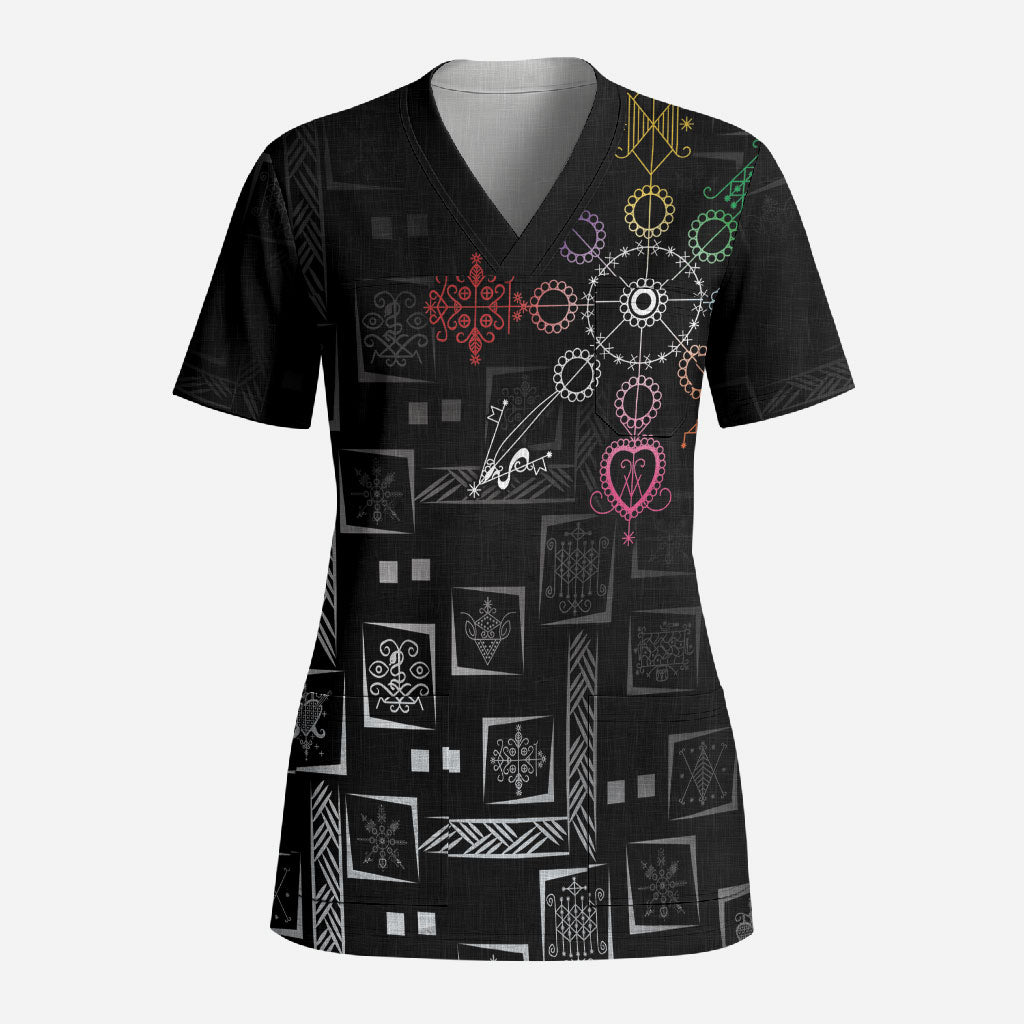 Afro Haiti Vodou Milokan Scrub Top
