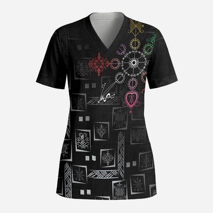 Afro Haiti Vodou Milokan Scrub Top