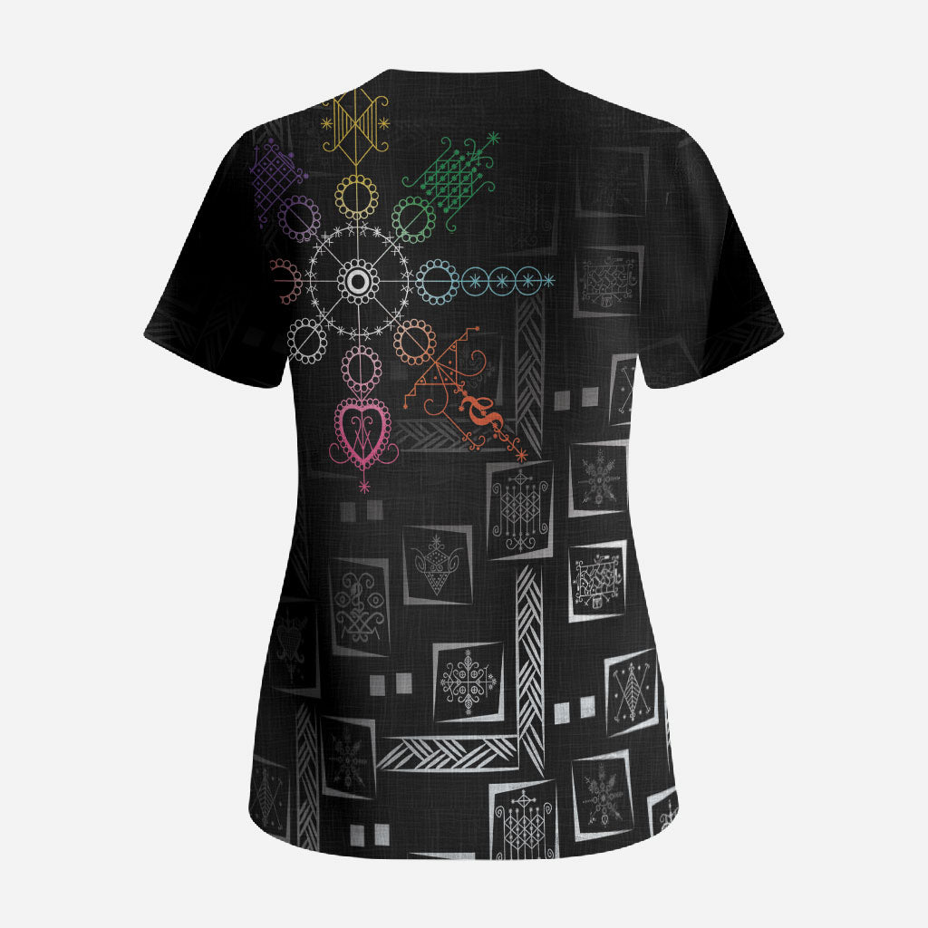 Afro Haiti Vodou Milokan Scrub Top