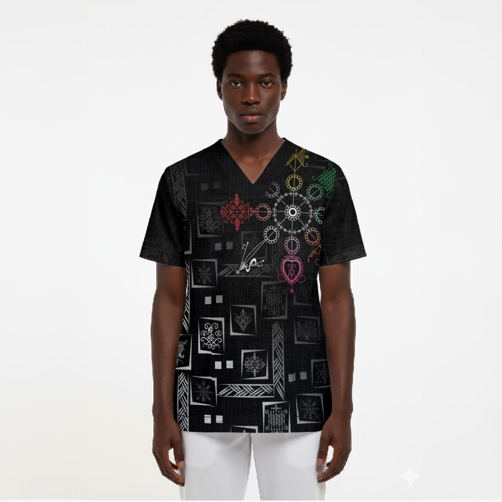 Afro Haiti Vodou Milokan Scrub Top