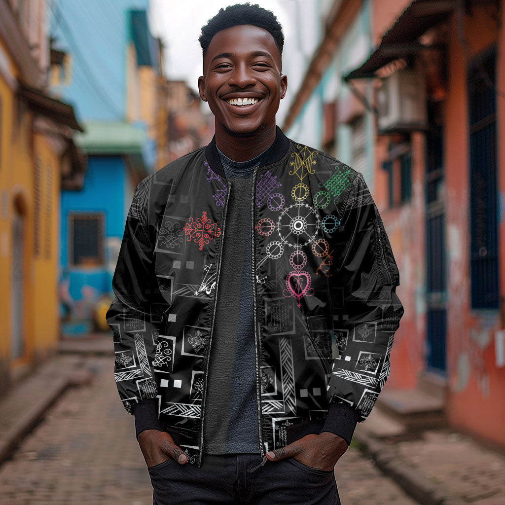 Afro Haiti Vodou Milokan Sleeve Zip Bomber Jacket