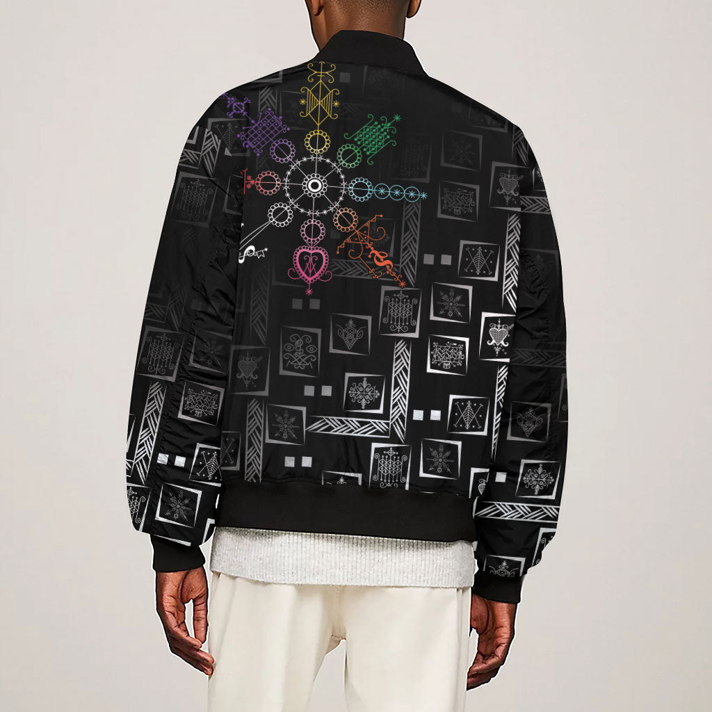 Afro Haiti Vodou Milokan Sleeve Zip Bomber Jacket