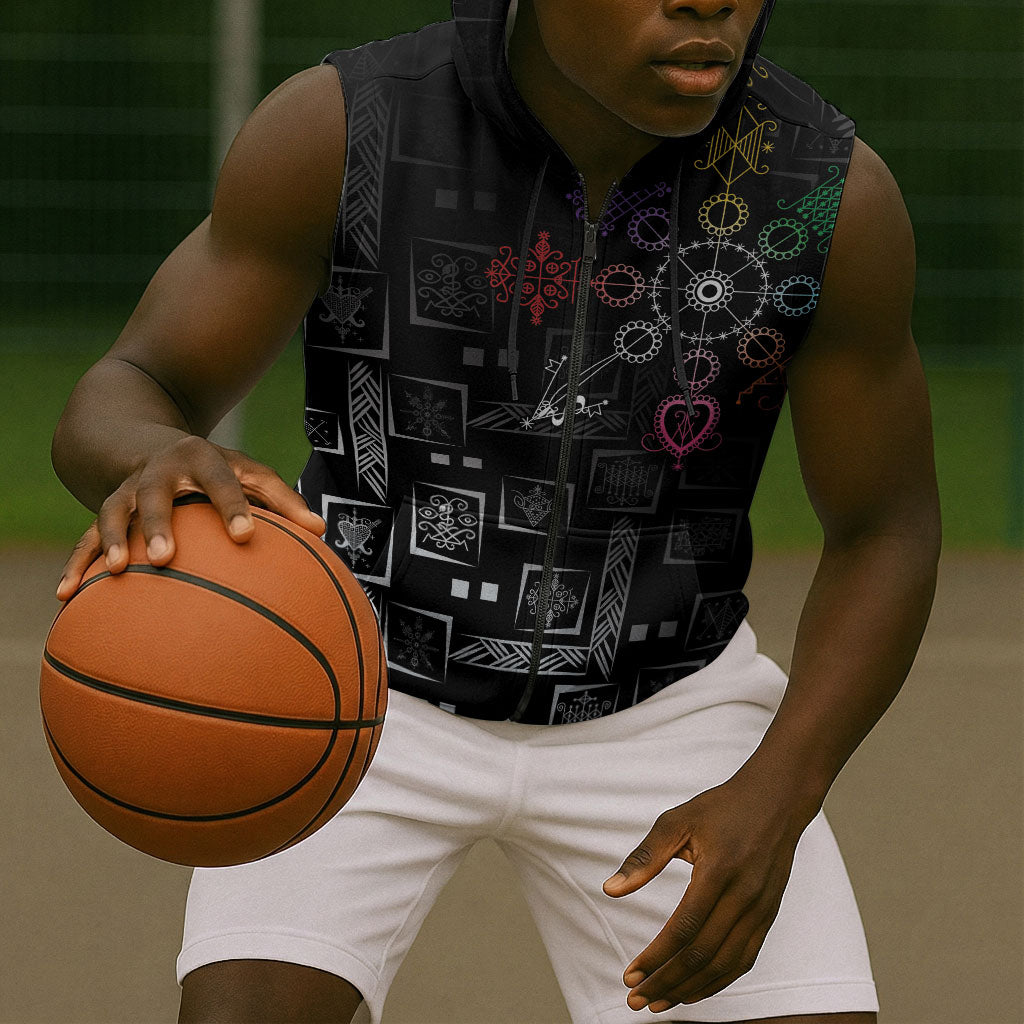 Afro Haiti Vodou Milokan Sleeveless Zip Hoodie