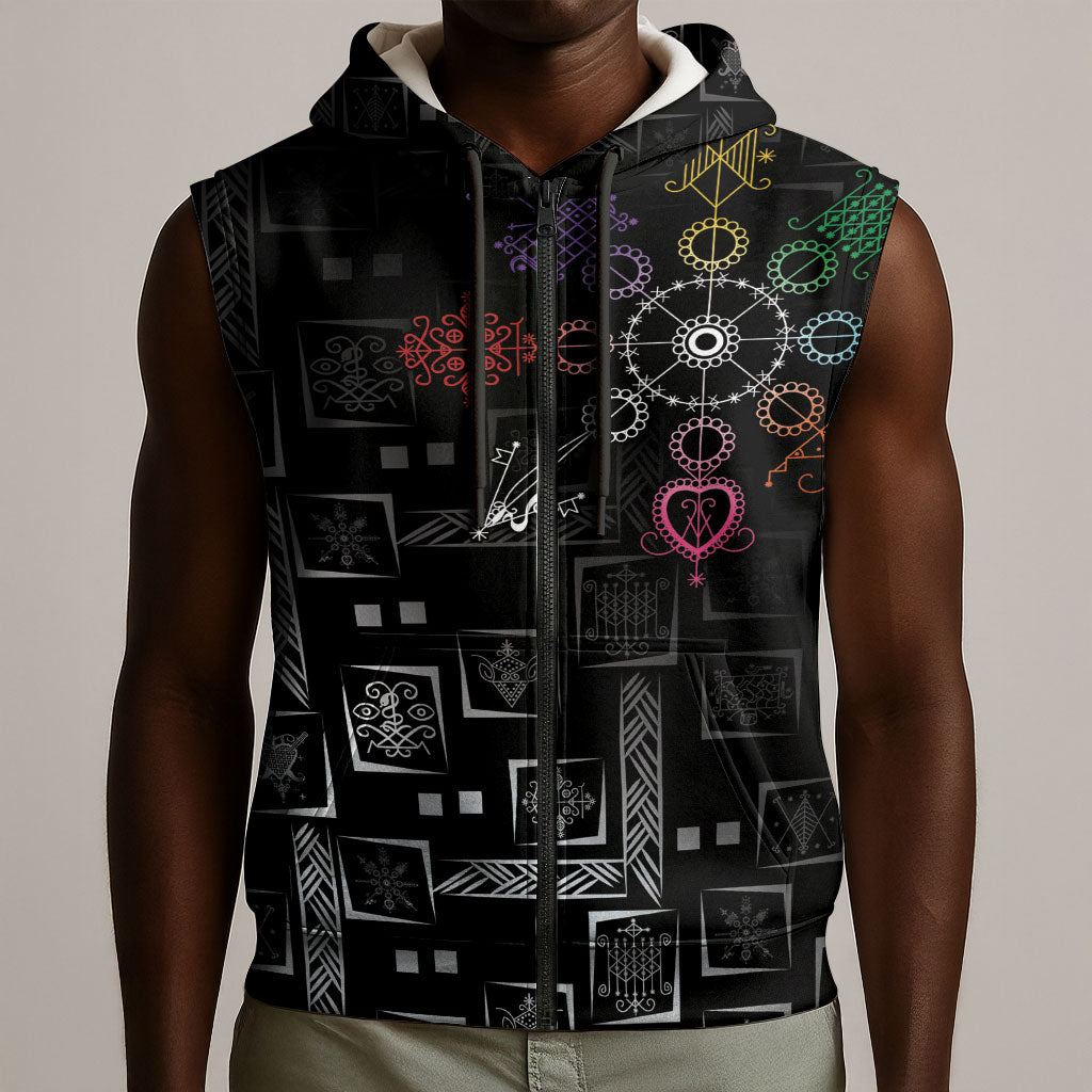 Afro Haiti Vodou Milokan Sleeveless Zip Hoodie