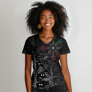 Afro Haiti Vodou Milokan Women V-Neck T-Shirt