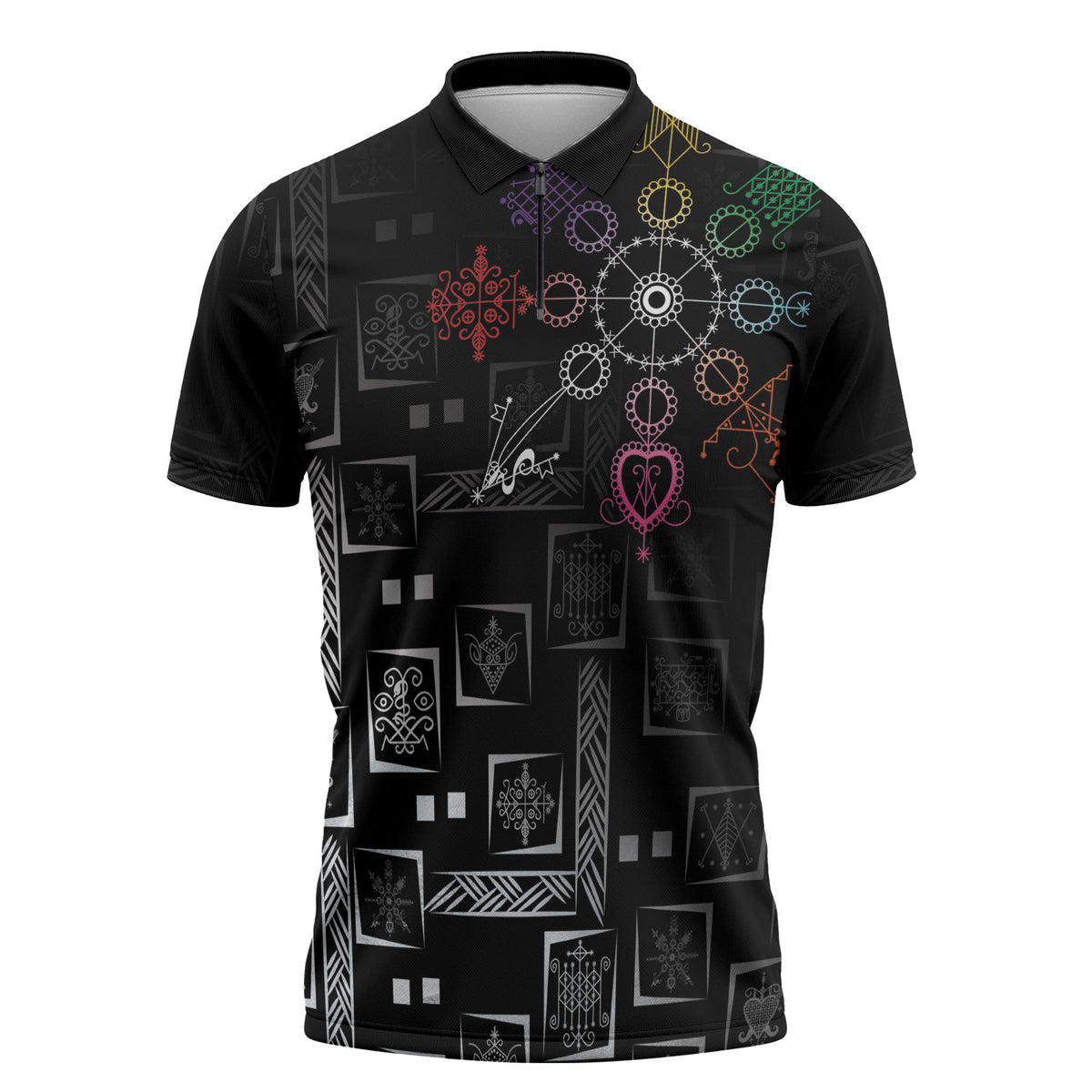 Afro Haiti Vodou Milokan Zipper Polo Shirt