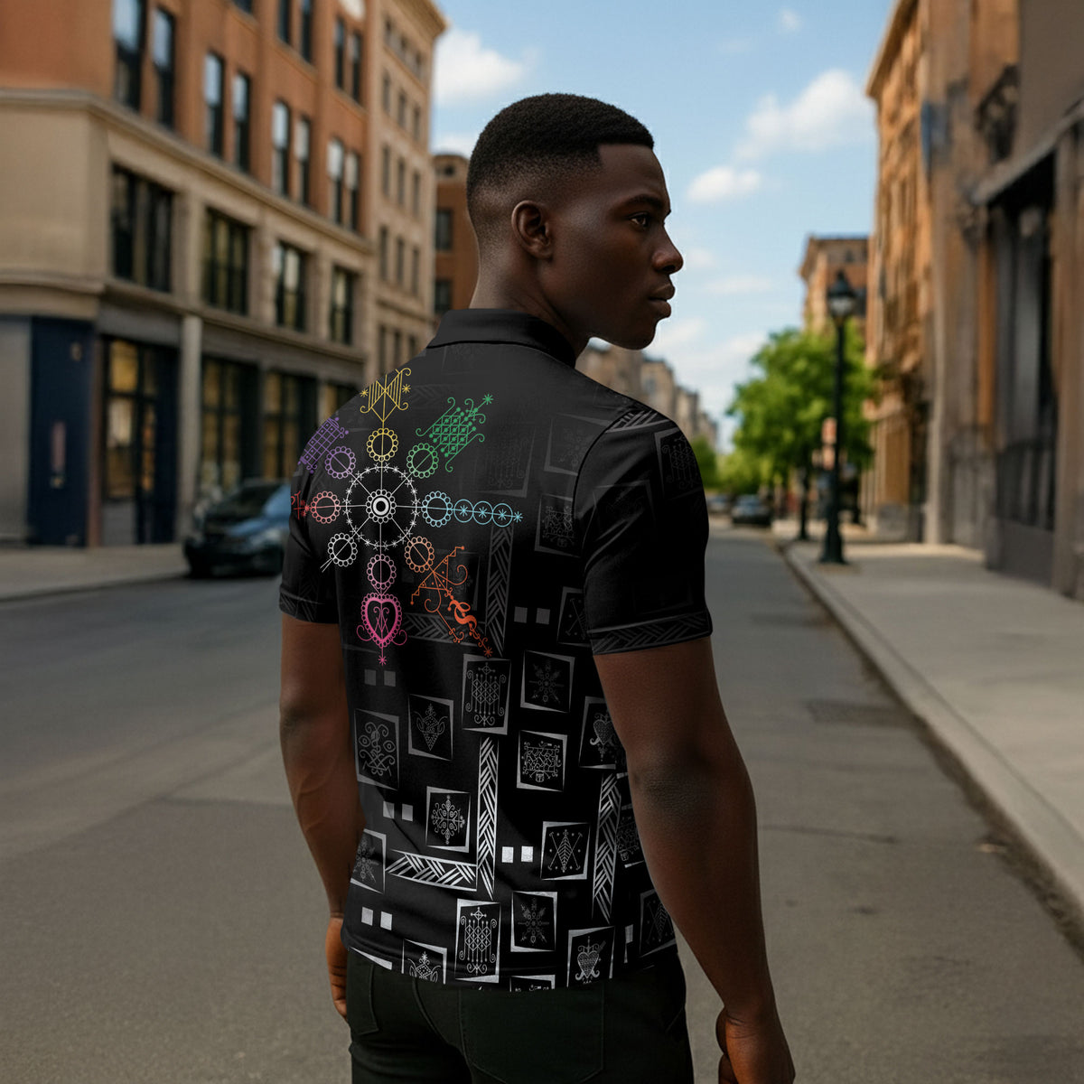 Afro Haiti Vodou Milokan Zipper Polo Shirt
