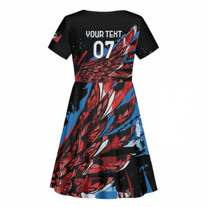 Afro-Antigua and Barbuda Cricket Custom Kid Short Sleeve Dress Falcons Wings - Take Off - African Pride