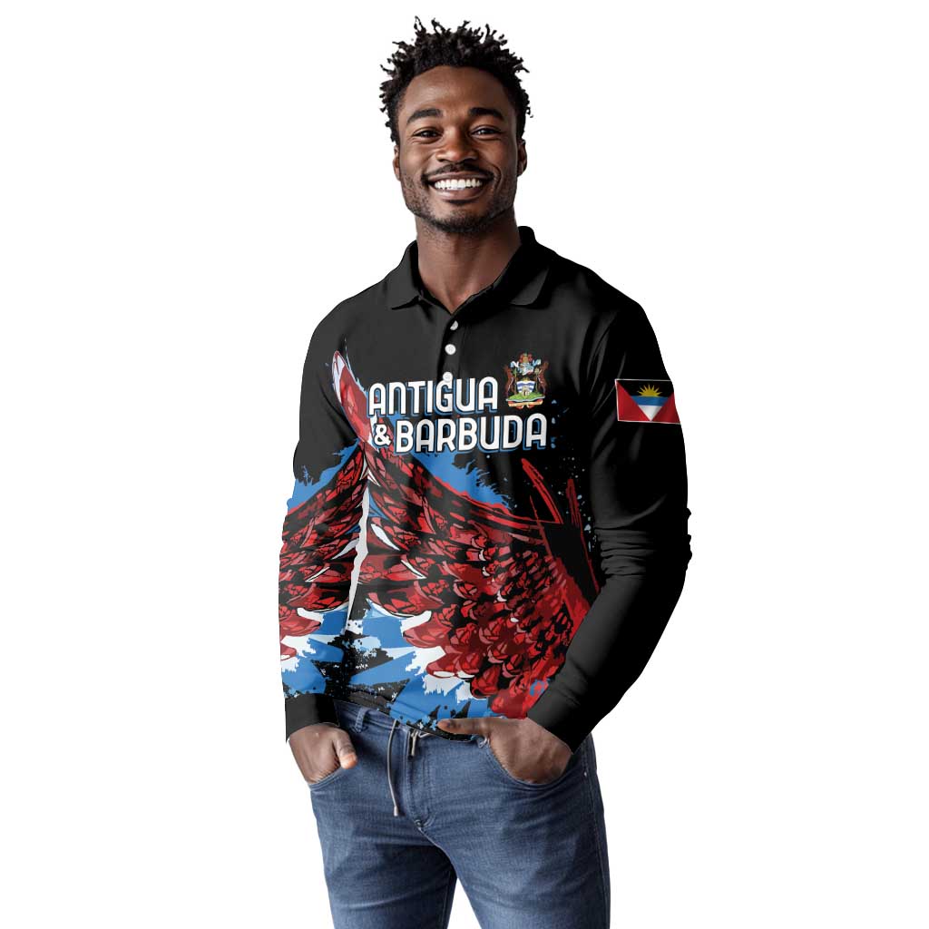 Afro-Antigua and Barbuda Cricket Custom Long Sleeve Polo Shirt Falcons Wings - Take Off - African Pride