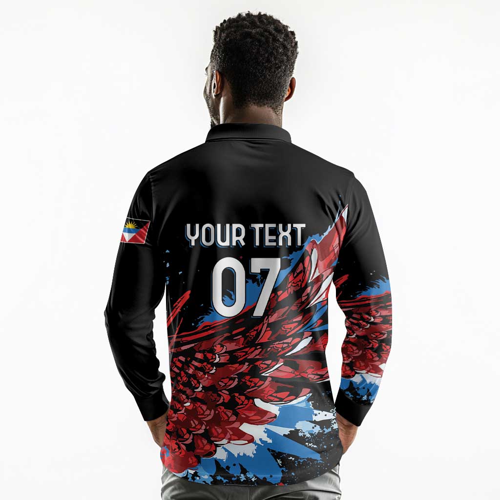 Afro-Antigua and Barbuda Cricket Custom Long Sleeve Polo Shirt Falcons Wings - Take Off - African Pride