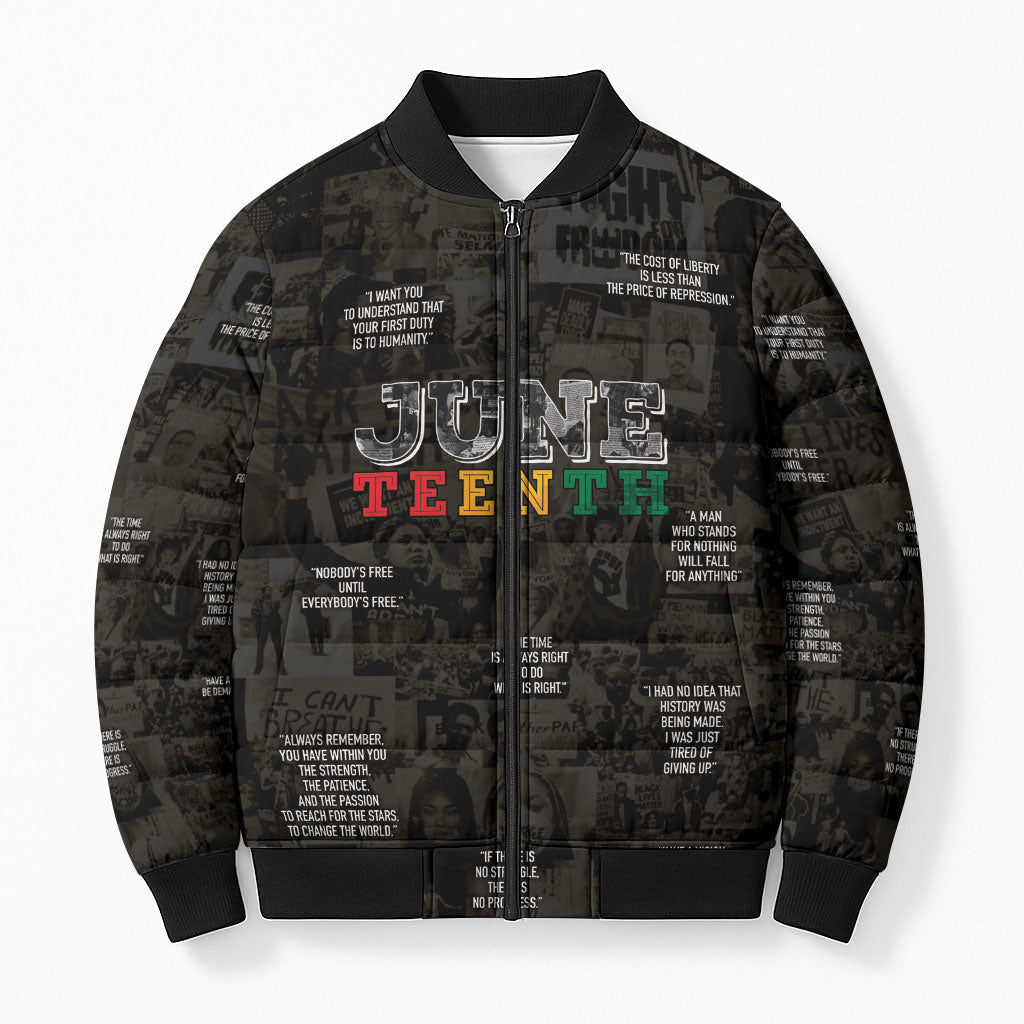 Juneteenth Black History Bomber Puffer Jacket Inspirational Quotes Collage