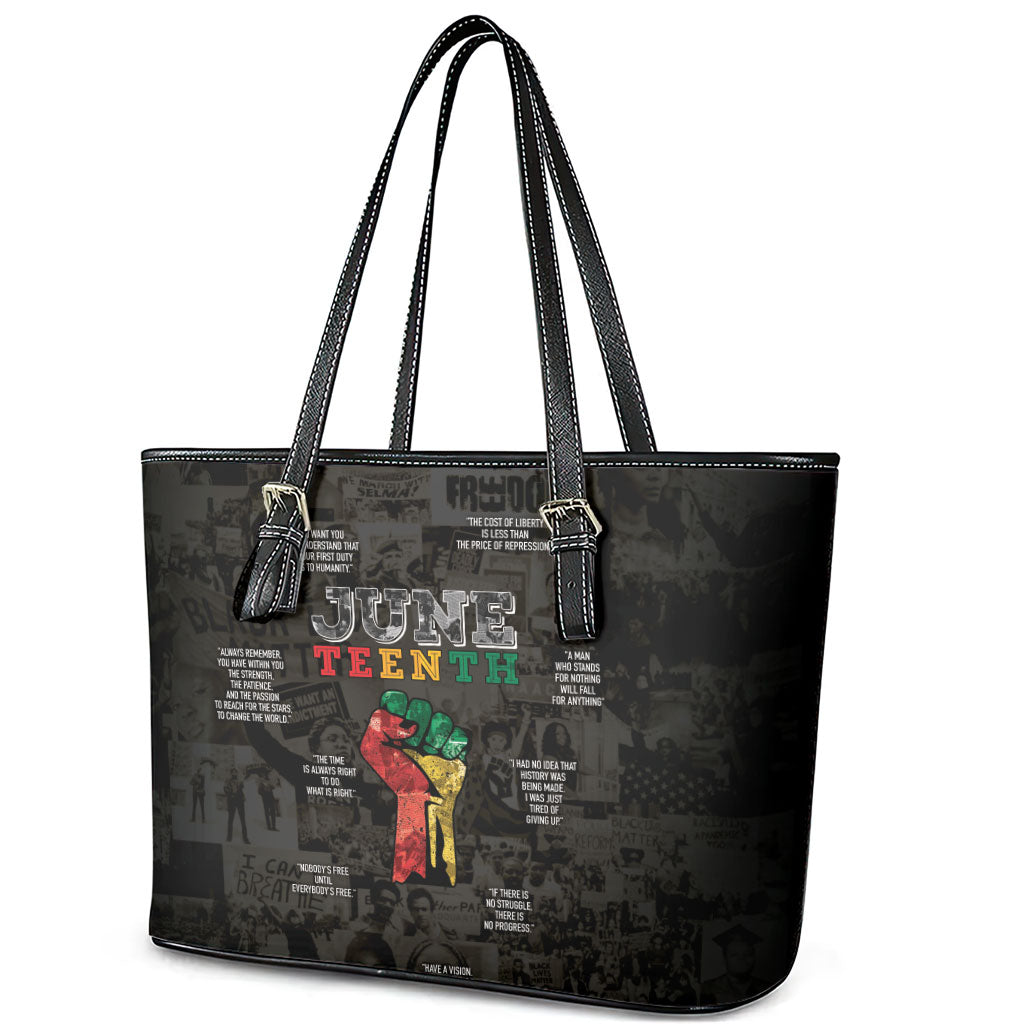 Juneteenth Black History Leather Tote Bag Inspirational Quotes Collage