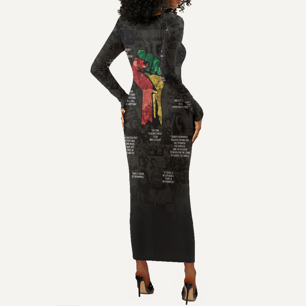 Juneteenth Black History Long Sleeve Bodycon Dress Inspirational Quotes Collage