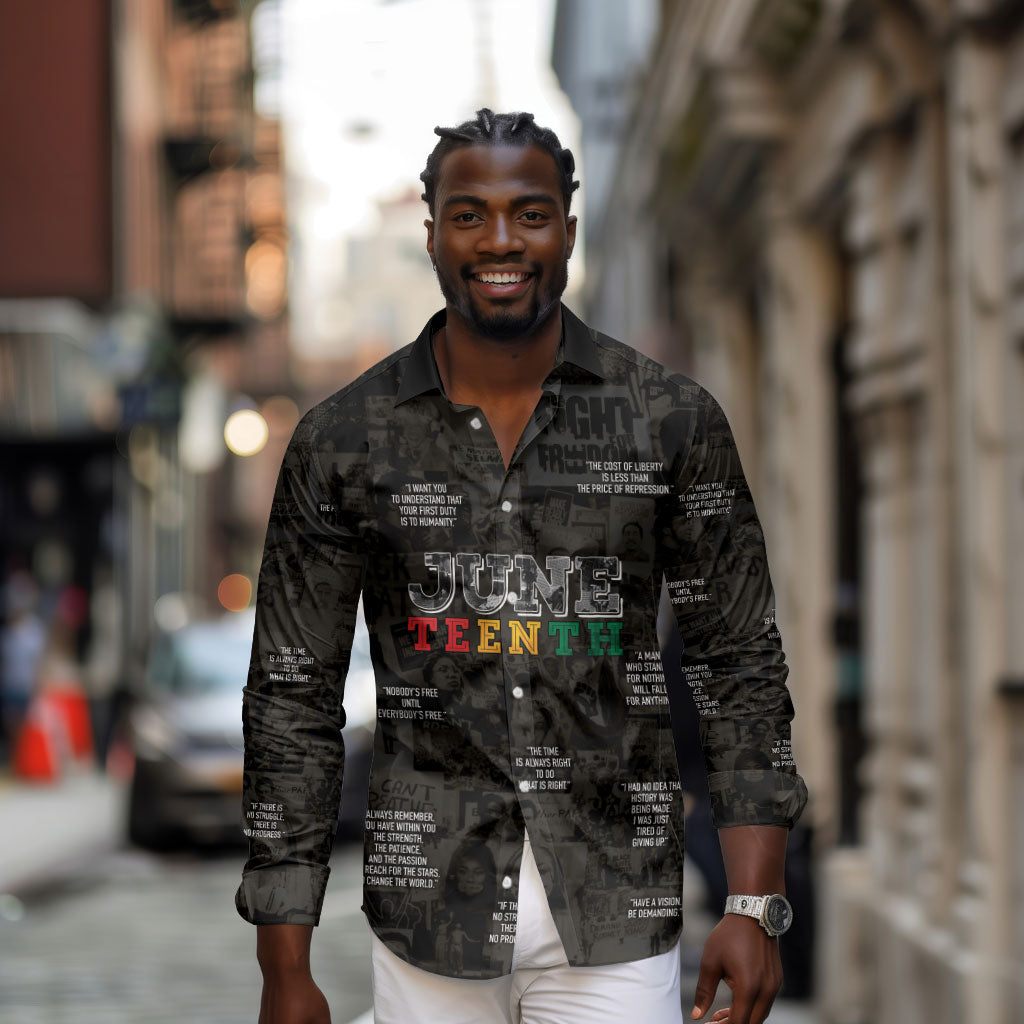 Juneteenth Black History Long Sleeve Button Shirt Inspirational Quotes Collage