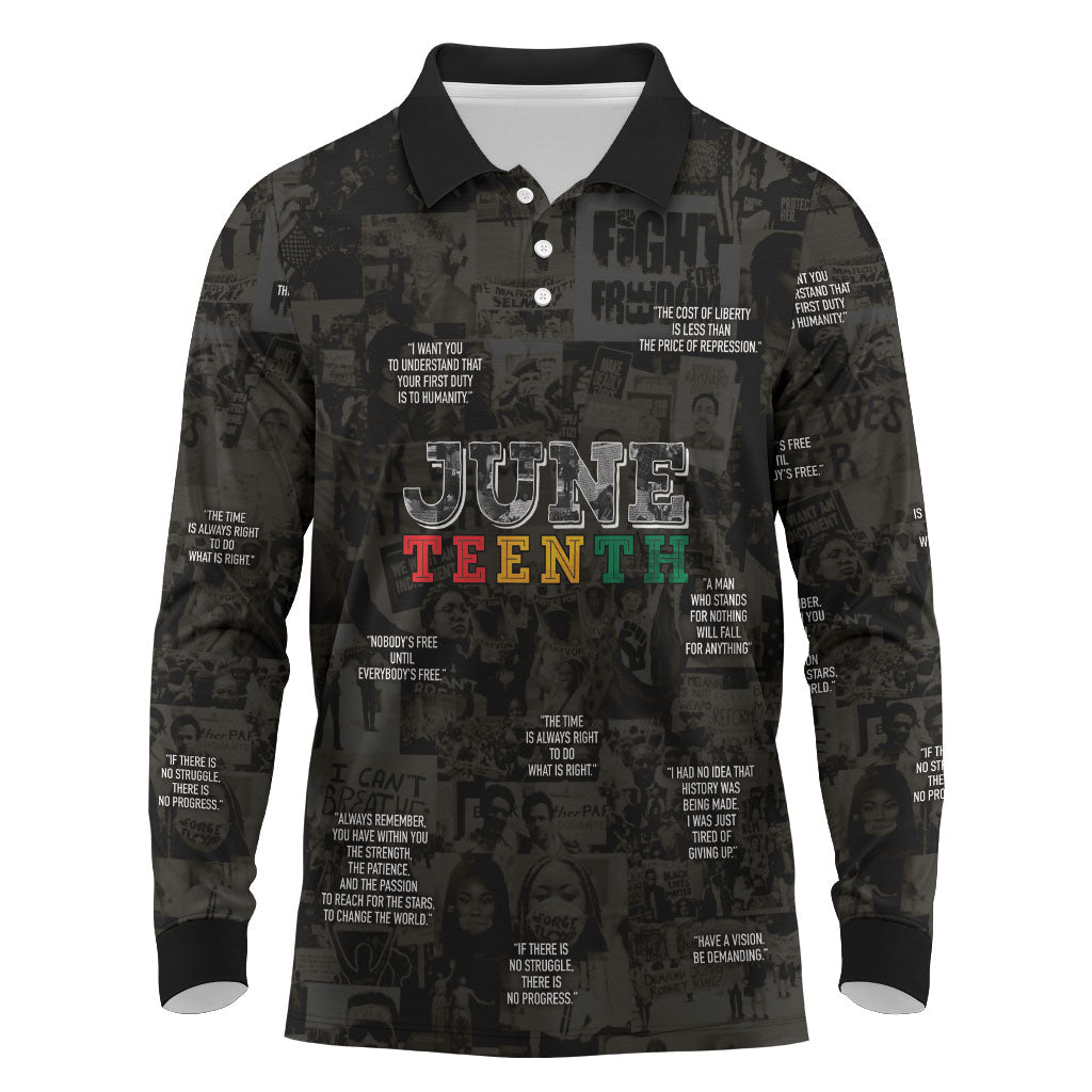 Juneteenth Black History Long Sleeve Polo Shirt Inspirational Quotes Collage