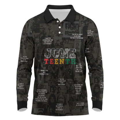 Juneteenth Black History Long Sleeve Polo Shirt Inspirational Quotes Collage
