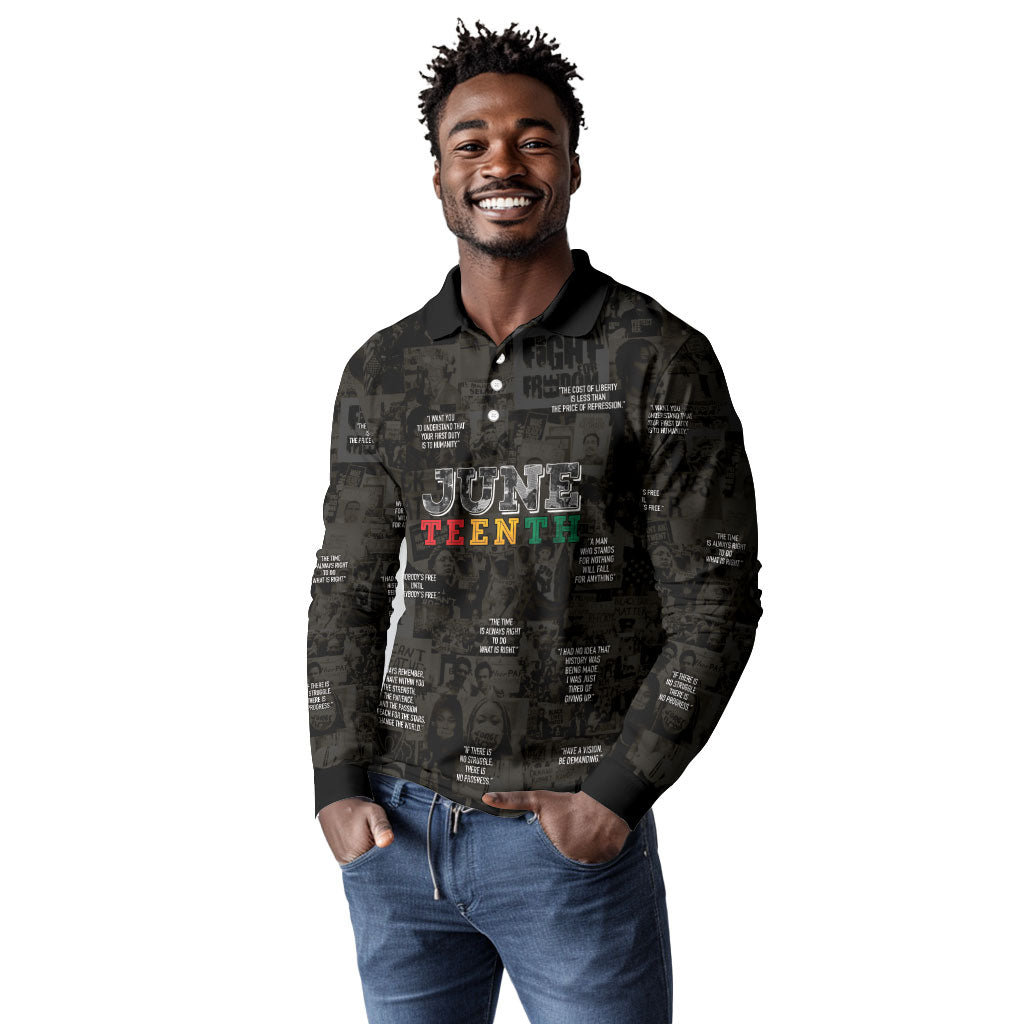 Juneteenth Black History Long Sleeve Polo Shirt Inspirational Quotes Collage