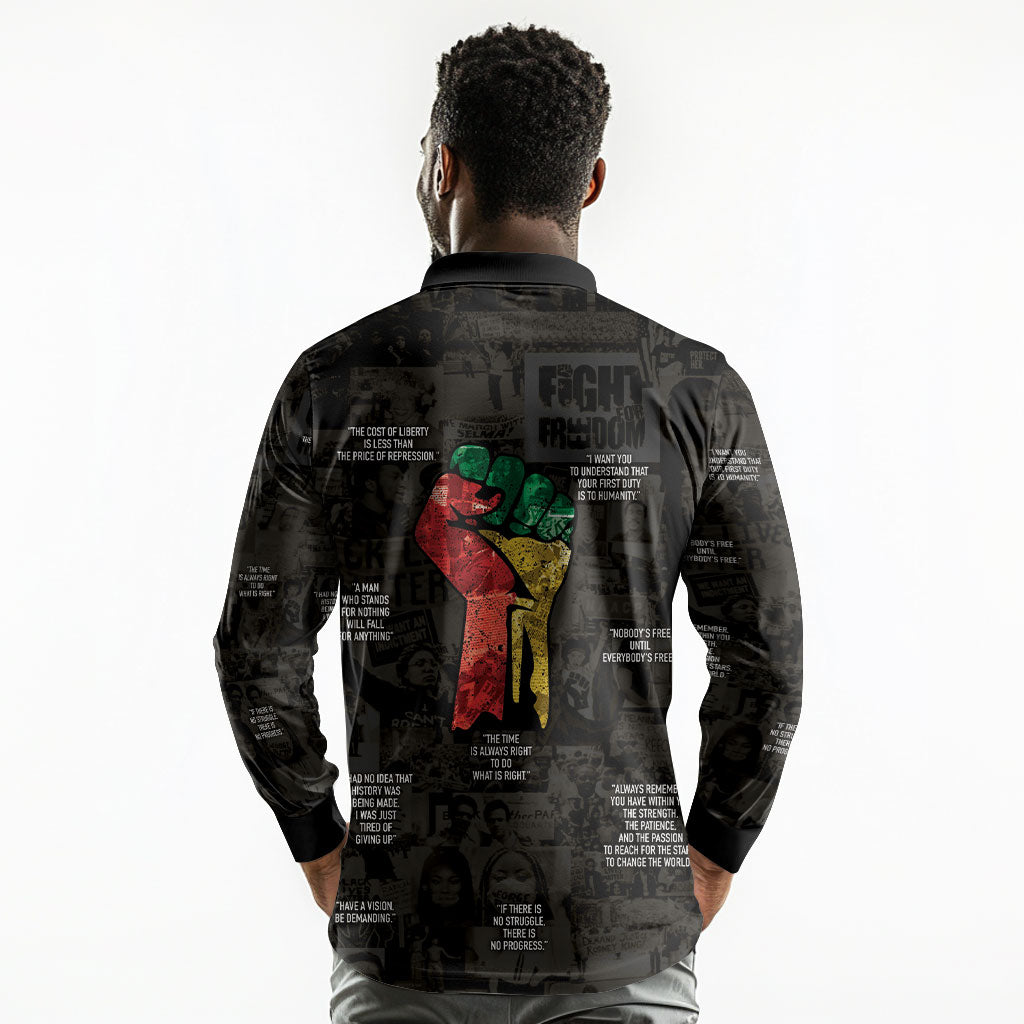 Juneteenth Black History Long Sleeve Polo Shirt Inspirational Quotes Collage