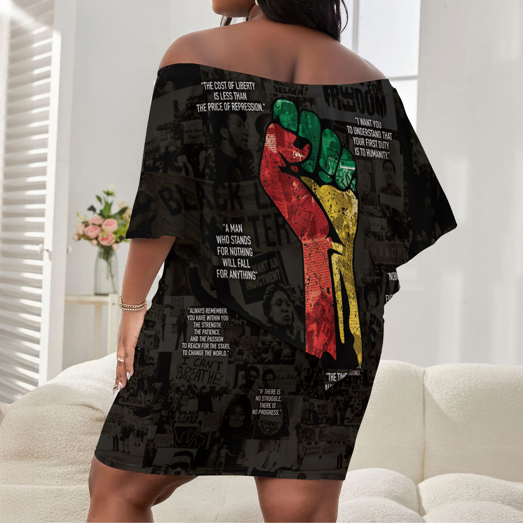 Juneteenth Black History Off Shoulder Short Dress Inspirational Quotes Collage