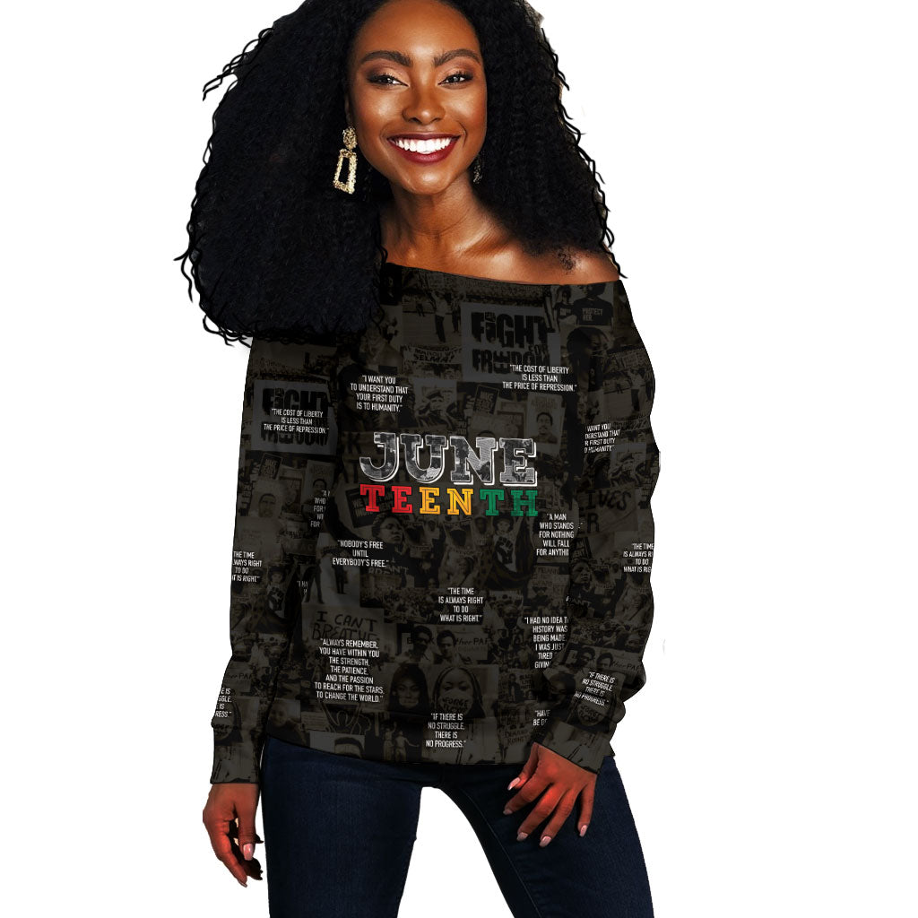 Juneteenth Black History Off Shoulder Sweater Inspirational Quotes Collage