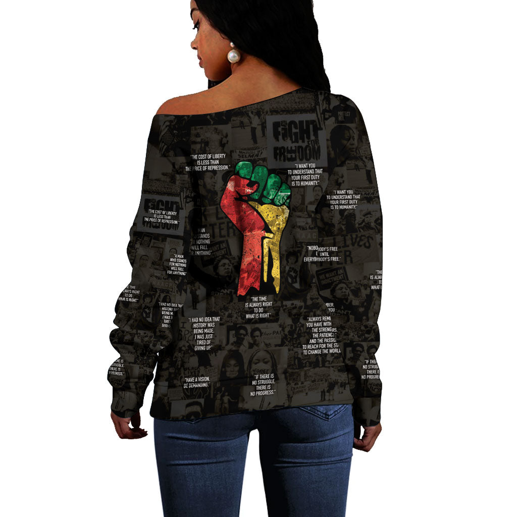 Juneteenth Black History Off Shoulder Sweater Inspirational Quotes Collage