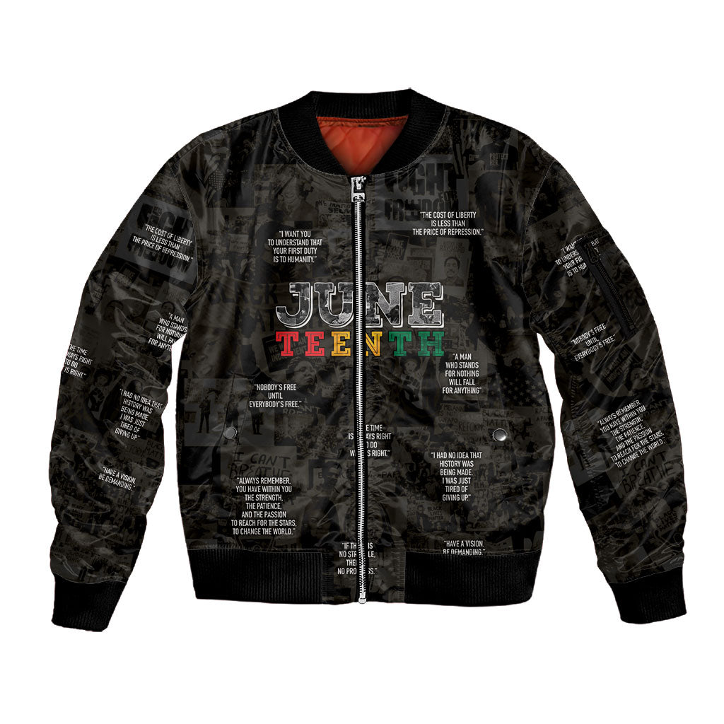 Juneteenth Black History Sleeve Zip Bomber Jacket Inspirational Quotes Collage