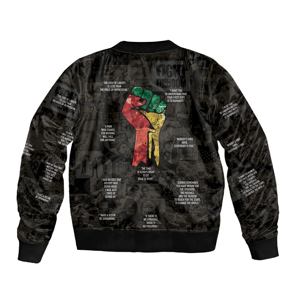 Juneteenth Black History Sleeve Zip Bomber Jacket Inspirational Quotes Collage