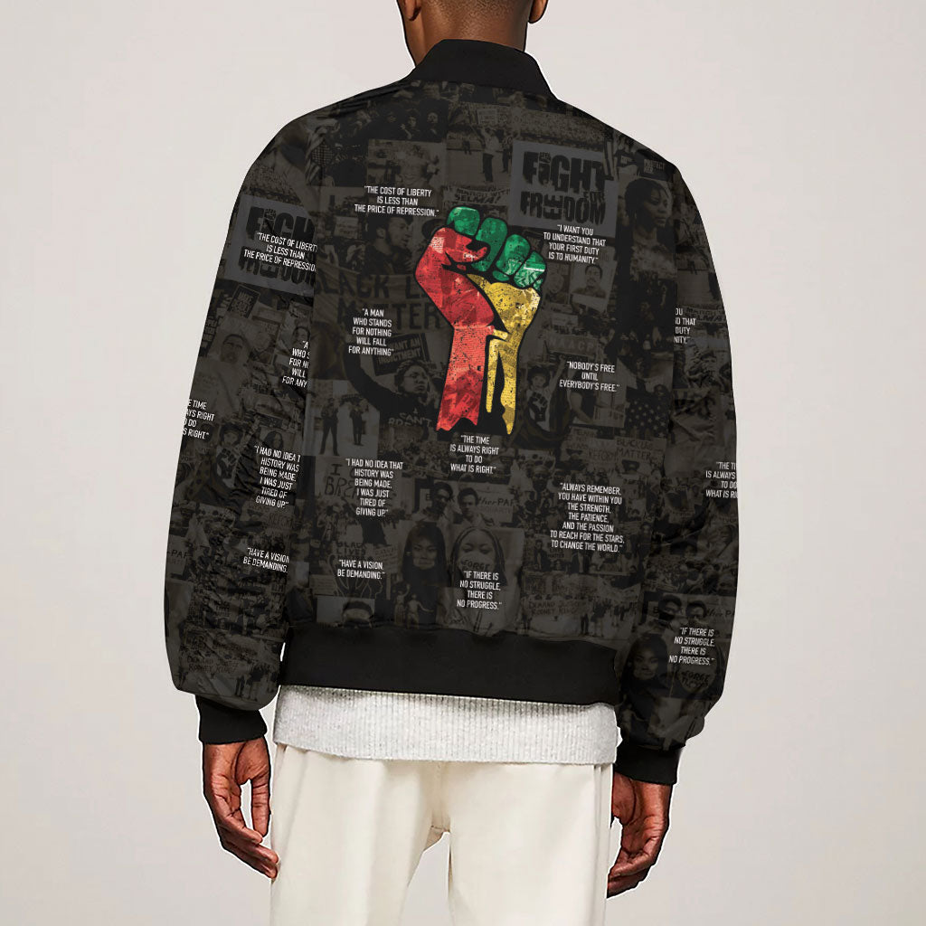 Juneteenth Black History Sleeve Zip Bomber Jacket Inspirational Quotes Collage