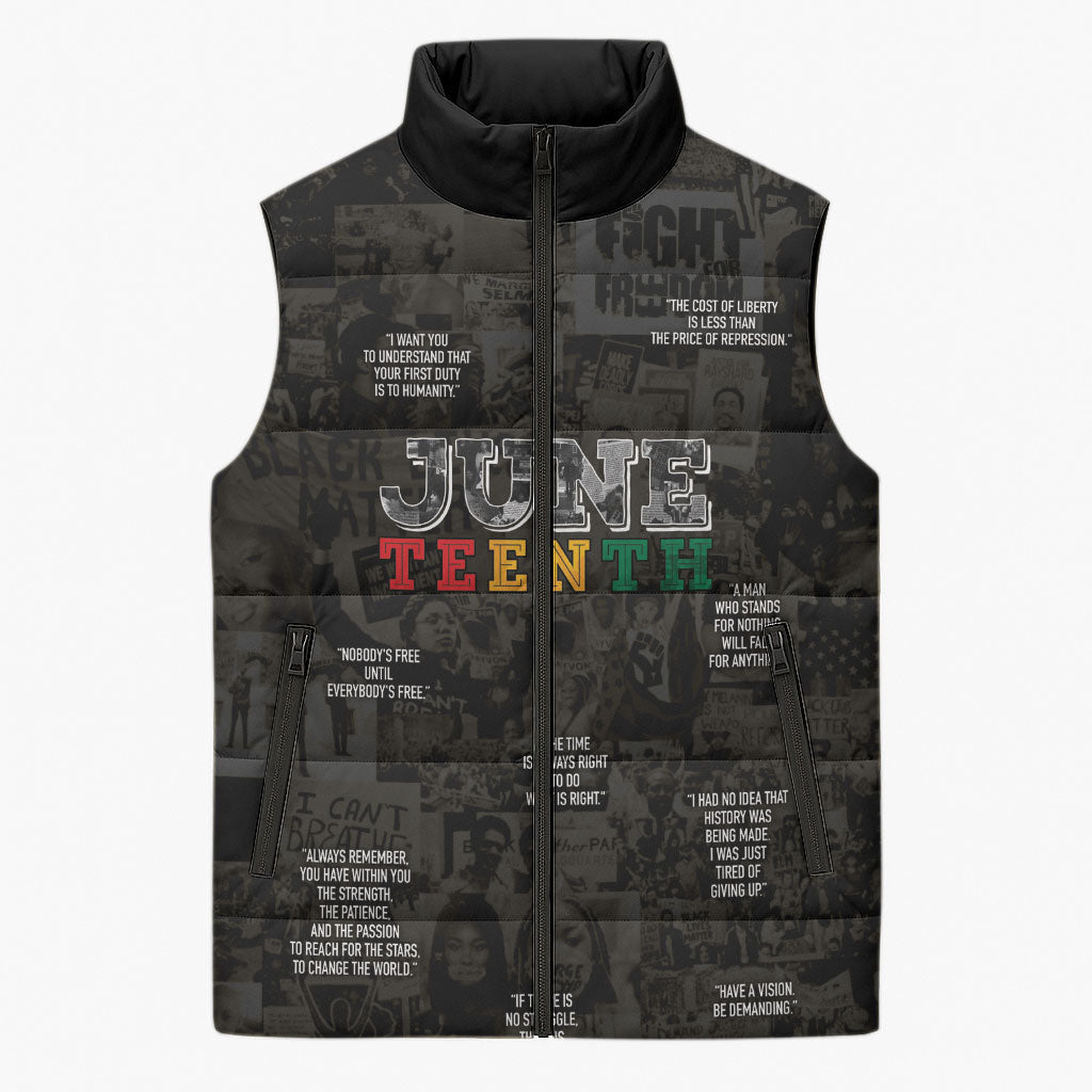 Juneteenth Black History Sleeveless Puffer Jacket Inspirational Quotes Collage