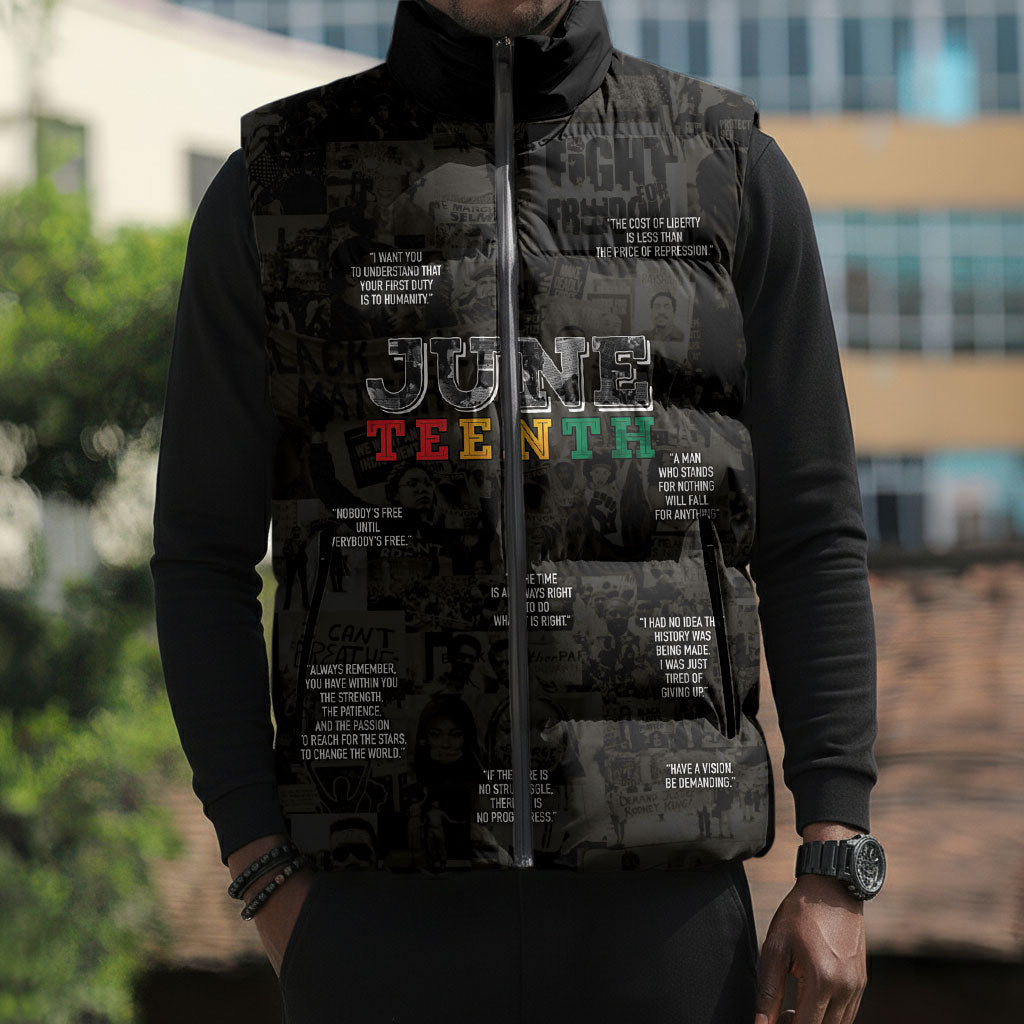 Juneteenth Black History Sleeveless Puffer Jacket Inspirational Quotes Collage