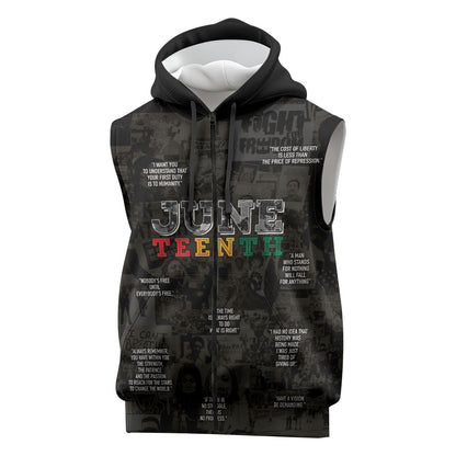 Juneteenth Black History Sleeveless Zip Hoodie Inspirational Quotes Collage