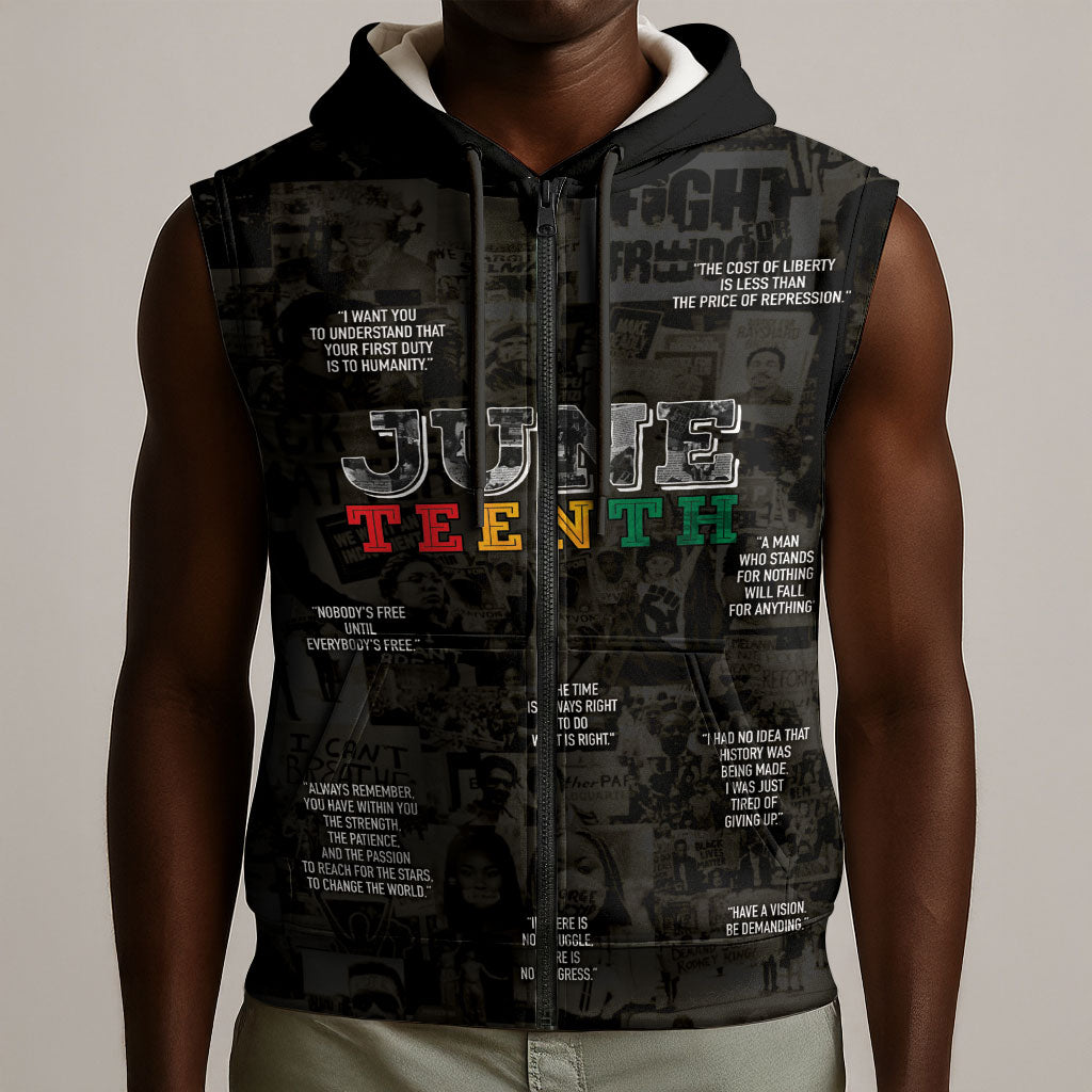 Juneteenth Black History Sleeveless Zip Hoodie Inspirational Quotes Collage