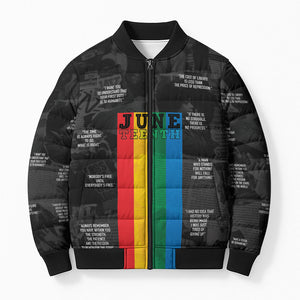 Juneteenth 2026 Black History Bomber Puffer Jacket Freedom Quotes Collage
