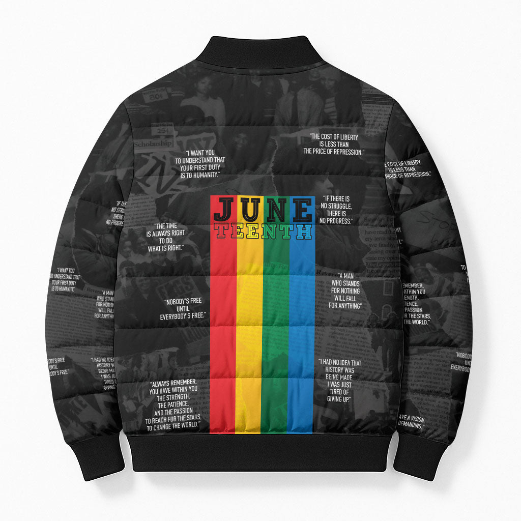 Juneteenth 2026 Black History Bomber Puffer Jacket Freedom Quotes Collage