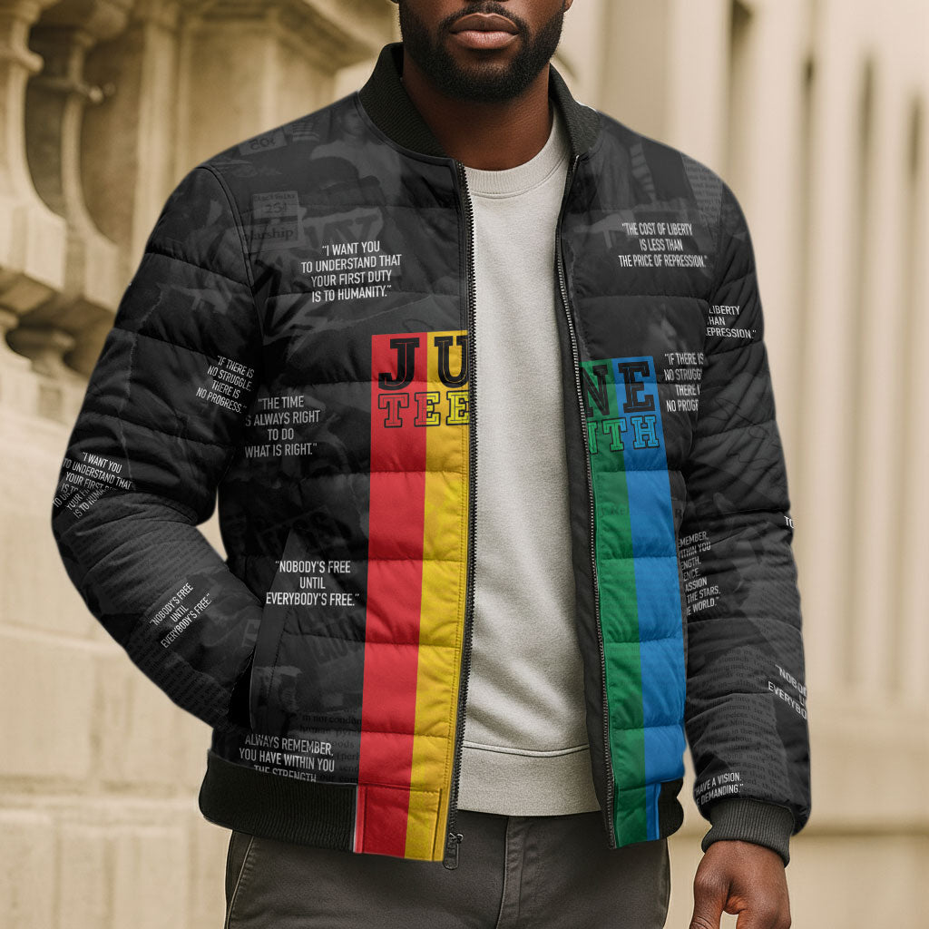Juneteenth 2026 Black History Bomber Puffer Jacket Freedom Quotes Collage