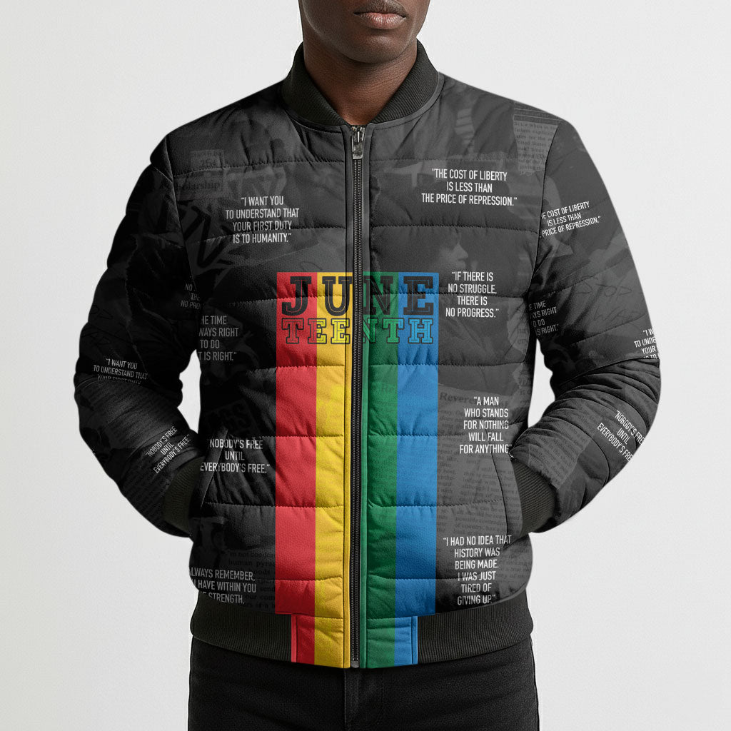 Juneteenth 2026 Black History Bomber Puffer Jacket Freedom Quotes Collage