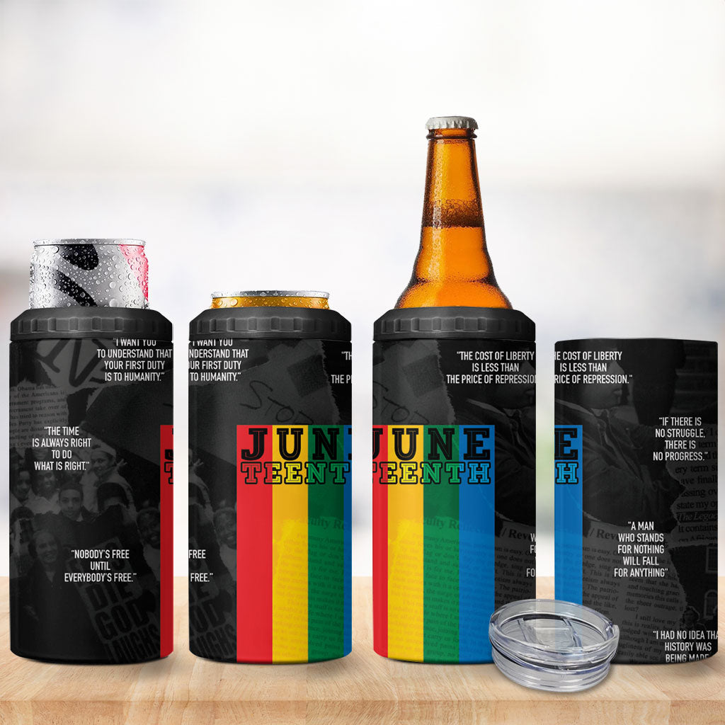 Juneteenth 2026 Black History 4 in 1 Can Cooler Tumbler Freedom Quotes Collage