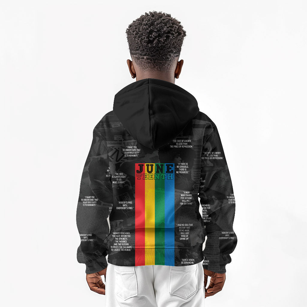 Juneteenth 2026 Black History Kid Hoodie Freedom Quotes Collage