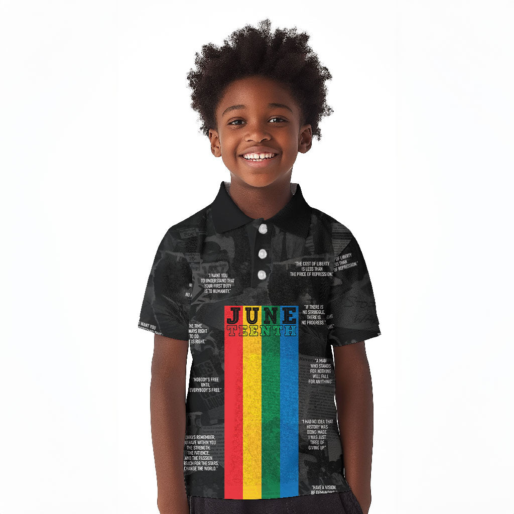 Juneteenth 2026 Black History Kid Polo Shirt Freedom Quotes Collage