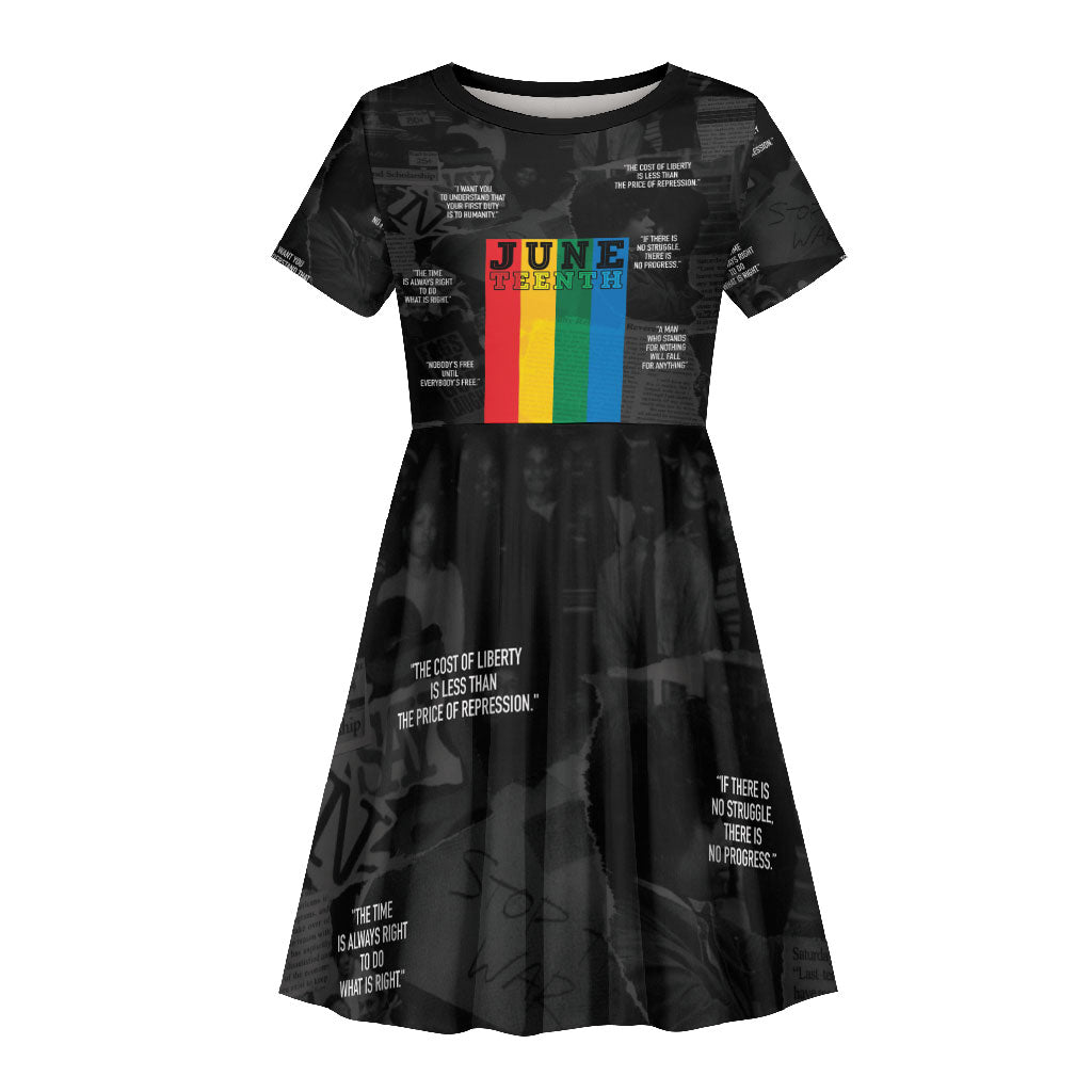 Juneteenth 2026 Black History Kid Short Sleeve Dress Freedom Quotes Collage