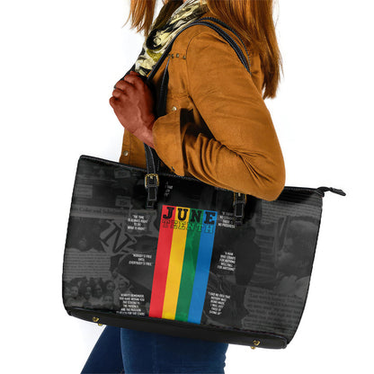 Juneteenth 2026 Black History Leather Tote Bag Freedom Quotes Collage
