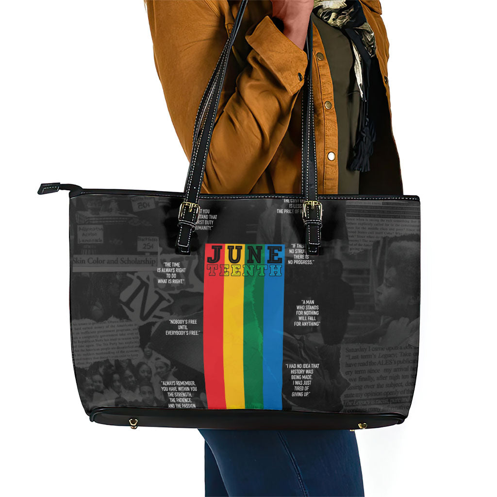 Juneteenth 2026 Black History Leather Tote Bag Freedom Quotes Collage