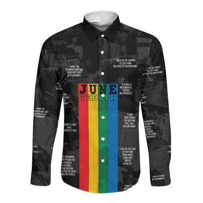Juneteenth 2026 Black History Long Sleeve Button Shirt Freedom Quotes Collage