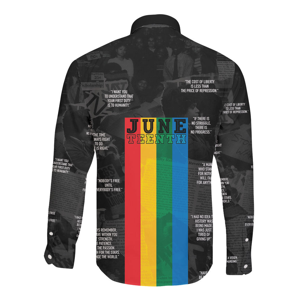 Juneteenth 2026 Black History Long Sleeve Button Shirt Freedom Quotes Collage