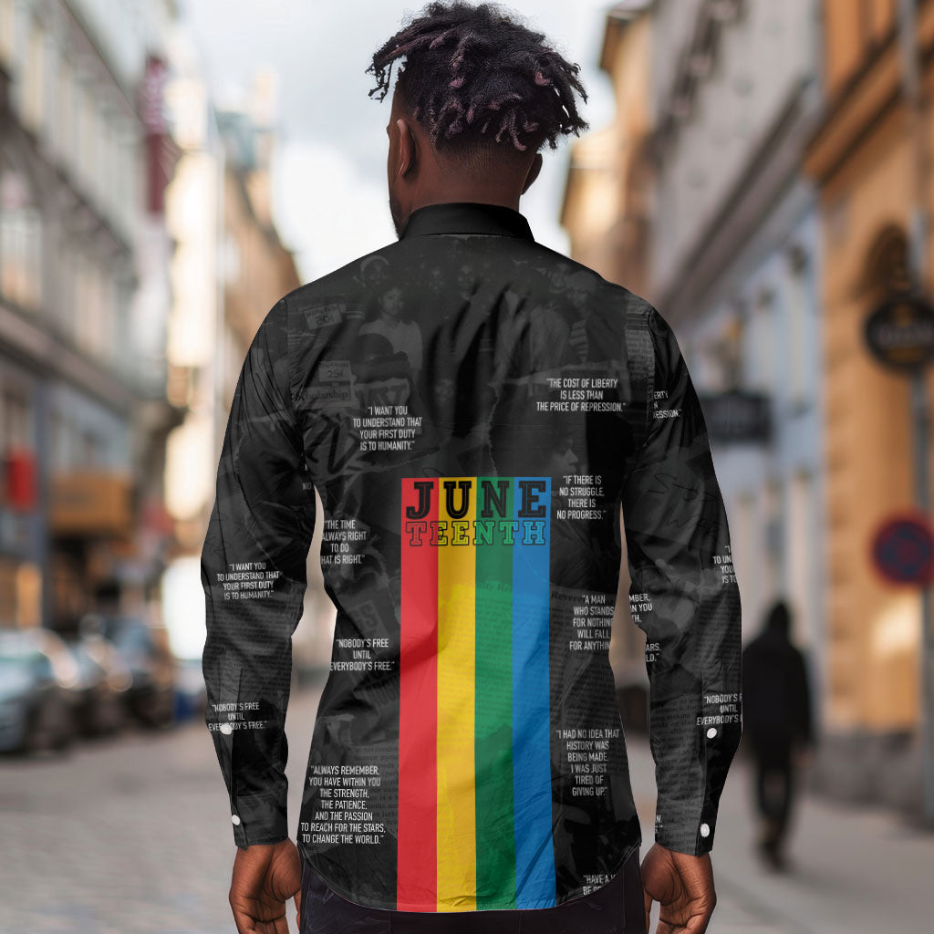 Juneteenth 2026 Black History Long Sleeve Button Shirt Freedom Quotes Collage