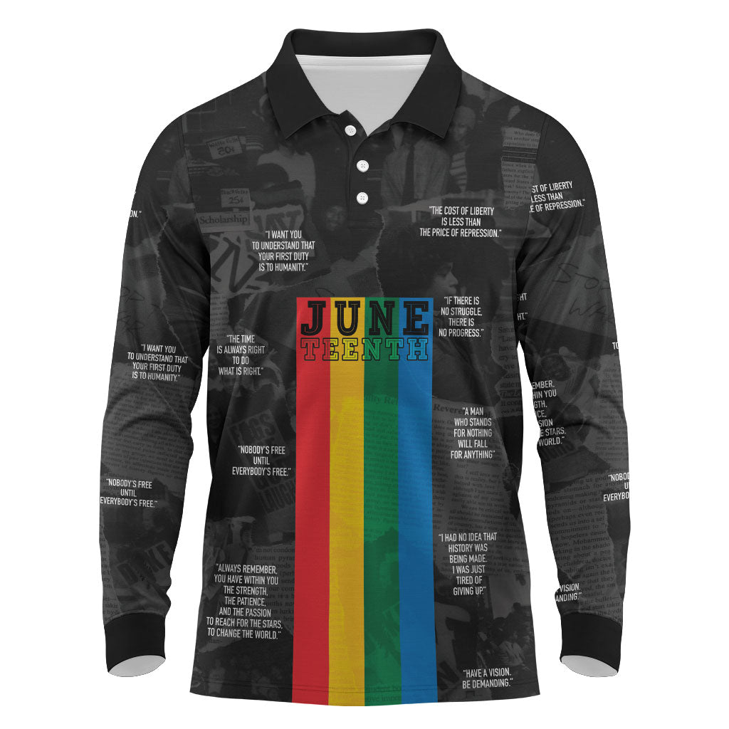 Juneteenth 2026 Black History Long Sleeve Polo Shirt Freedom Quotes Collage
